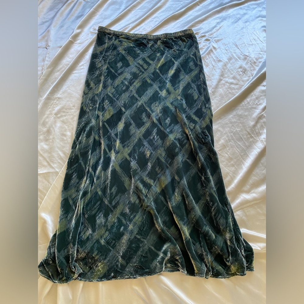 Vintage y2k Green Velvet Plaid Maxi Skirt Silk Sz 10 Academia Grunge Fairy